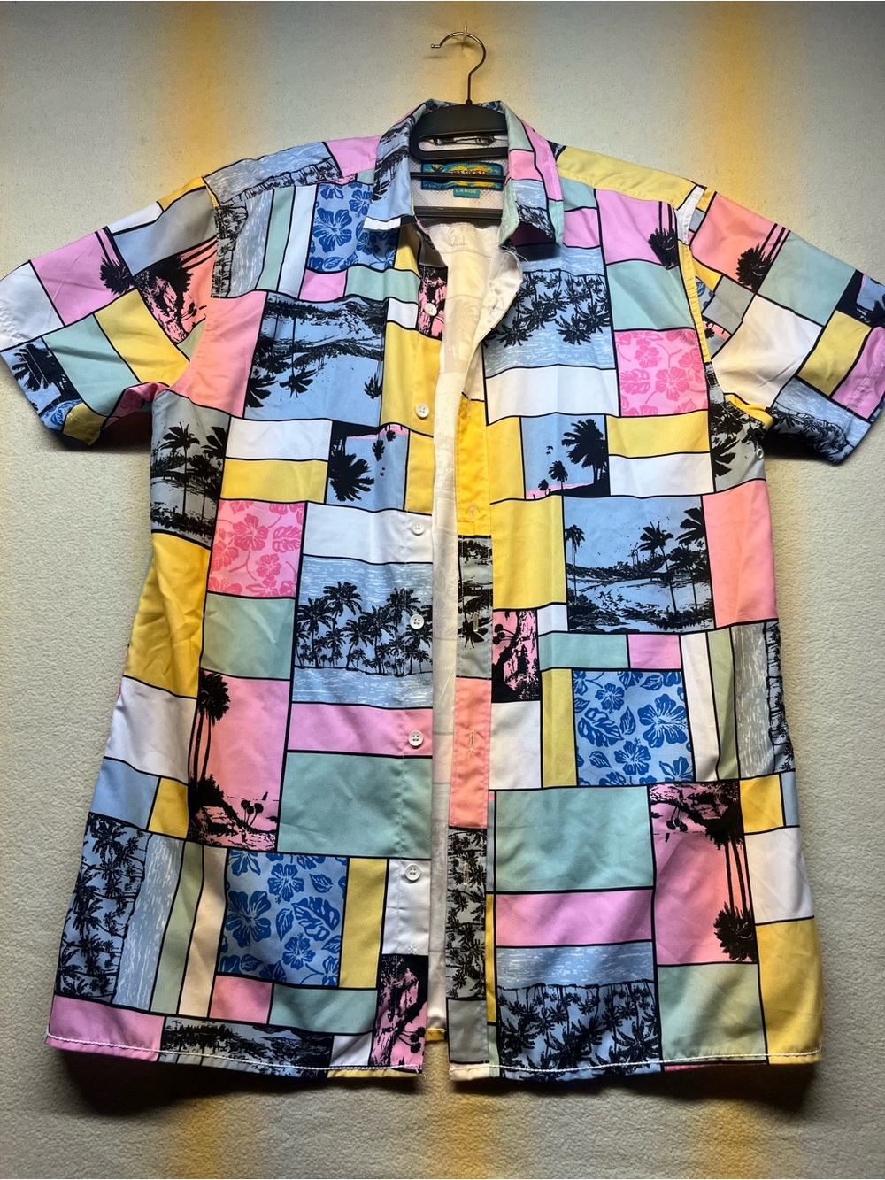 Men's Pastel Patchwork Short-Sleeve Button-Down Shirt